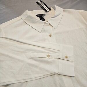 Investments Woman 3X Stretch Linen Rayon L/S Button Down Shirt White NWT 1142